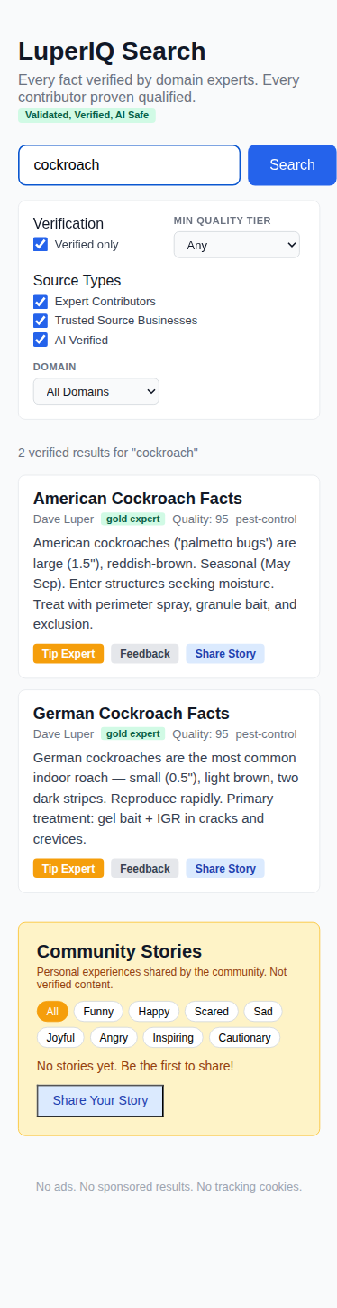 Mobile view of search results with stacked filters and full-width cards