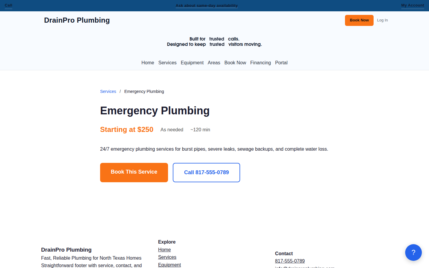 Plumbing Demo desktop feature
