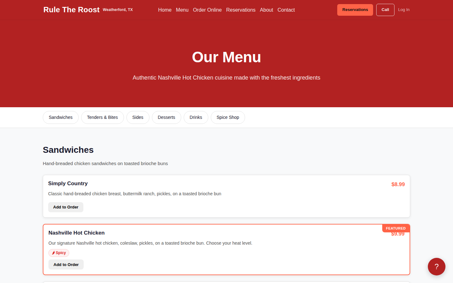 Restaurant Demo desktop feature